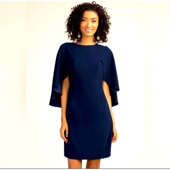 Trina Turk Navy Blue Cape Dress - Picture 1 of 14